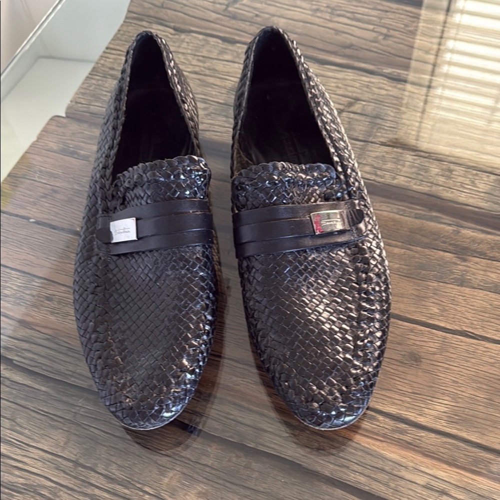 Sebastian Milano Black leather woven Loafers Slip-Ons